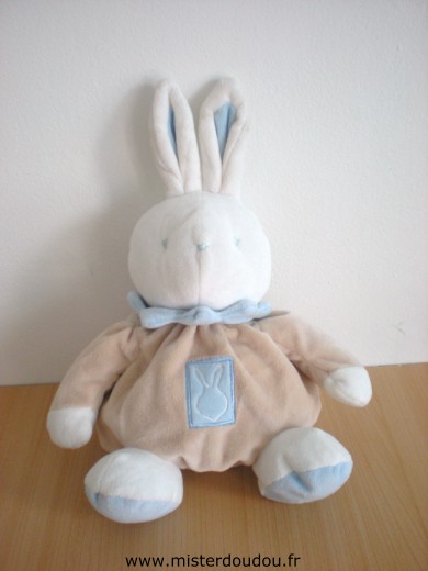 Doudou Lapin Klorane Beige blanc bleu 