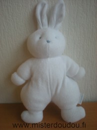 Doudou Lapin Klorane Blanc yeux et nez brodés bleus 