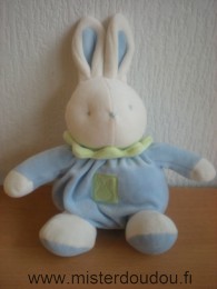 Doudou Lapin Klorane Bleu blanc col vert 