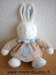 Doudou Lapin Klorane Bleu bleu blanc col bleu 