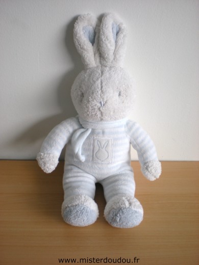 Doudou Lapin Klorane Rayé bleu blanc 