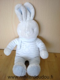 Doudou Lapin Klorane Rayé bleu blanc écharpe bleue 