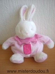 Doudou Lapin Klorane Rose blanc col rose 