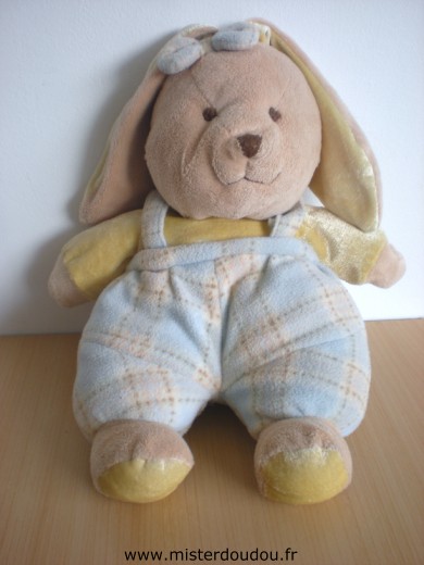 Doudou Lapin - Marque non connue - Beige jaune salopette bleu beige polaire 