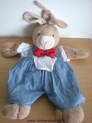 Peluche Lapin Bleu Salopette Rouge Kinder - Coeur de Doudou