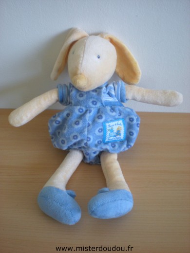 Doudou Lapin Moulin roty Bleu  jaune  lise  et  lulu 