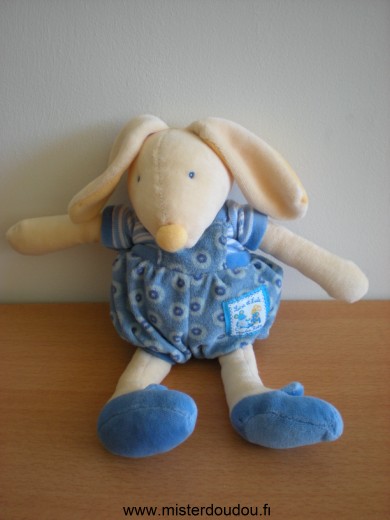 Doudou Lapin Moulin roty Lulu bleu jaune beige Collection lise et lulu