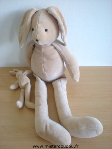 Doudou Lapin Moulin roty Marron avec bébé lapin 