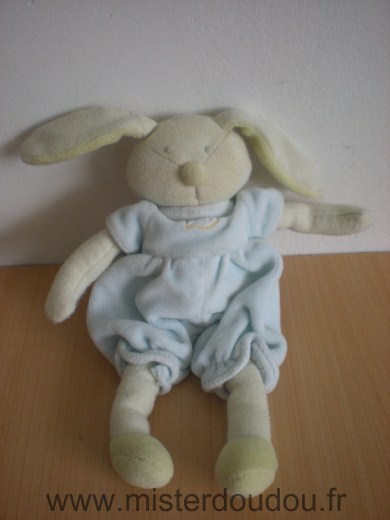 Doudou Lapin Moulin roty Vert habit bleu 