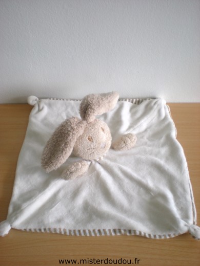 Doudou Lapin Nature et découvertes Rayé marron blanc dessous, velours blanc dessus 