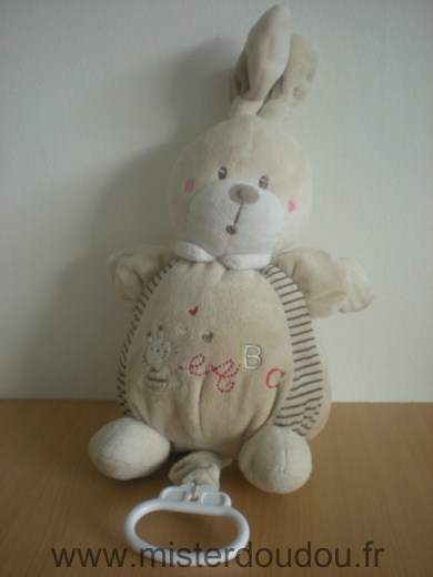 Doudou Lapin Nicotoy Beige motif lapin a b c 