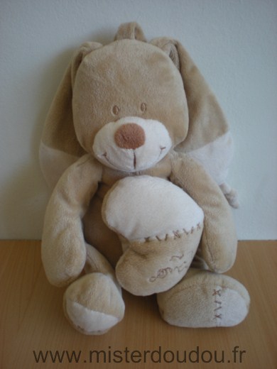 Doudou Lapin Nicotoy Beige tenant coeur 