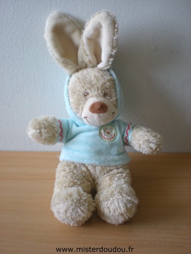 Doudou Lapin Nicotoy Beige tshirt bleu 