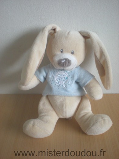 Doudou Lapin Nicotoy Beige tshirt bleu 