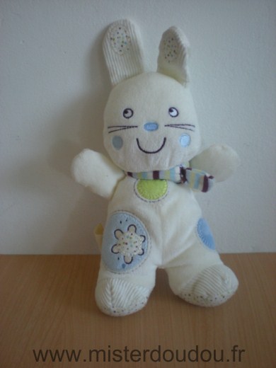 Doudou Lapin Nicotoy Ecru bleu vert 