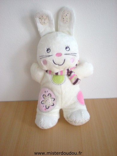 Doudou Lapin Nicotoy Ecru rose vert 