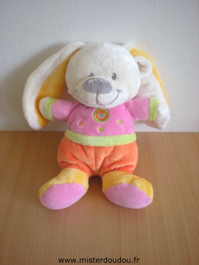 Doudou Lapin Nicotoy Orange rose jaune 