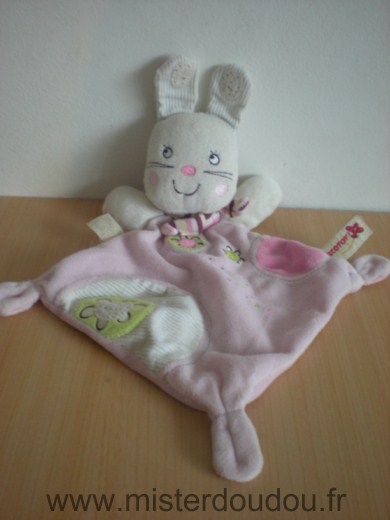 Doudou Lapin Nicotoy Rose ecru fleurs 