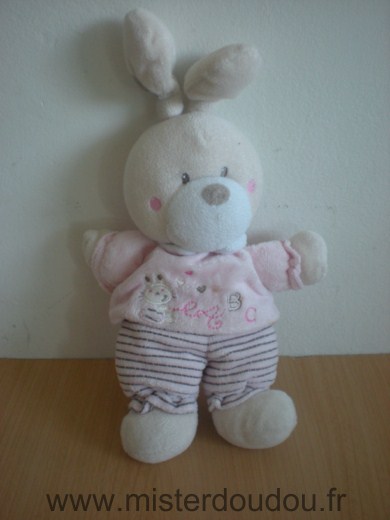 Doudou Lapin Nicotoy Rose motif lapin a b c 