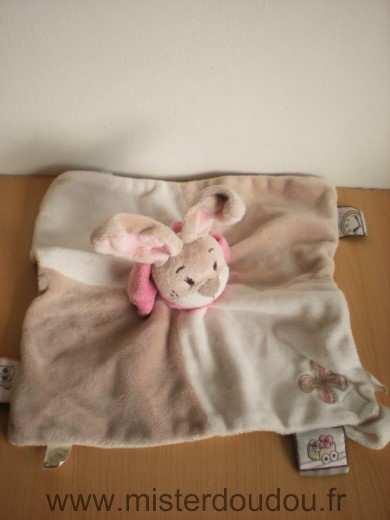 Doudou Lapin Noukie s Beige écru écharpe rose oscarine 