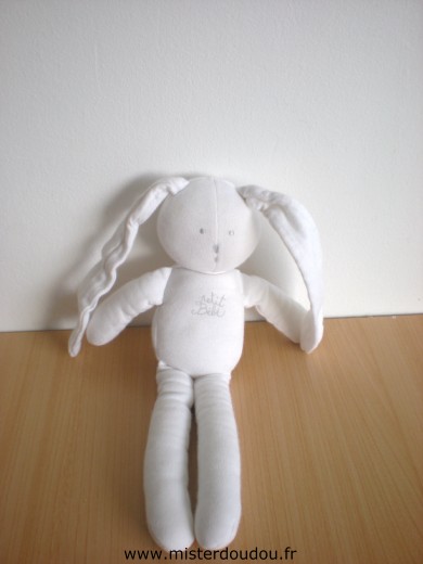 Doudou Lapin Petit bateau Blanc Étiquette de la marque effacée