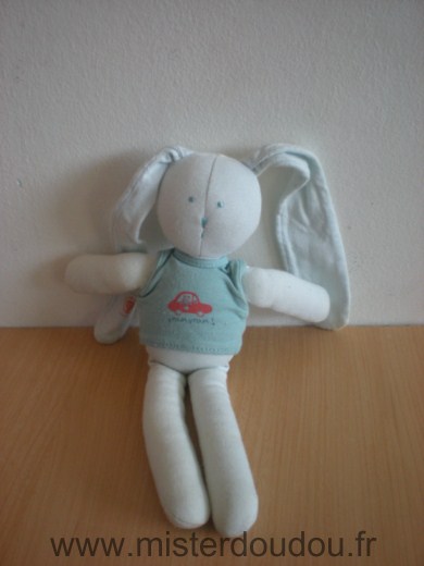 Doudou Lapin Petit bateau Bleu tshirt bleu imprimé voiture rouge vroum 