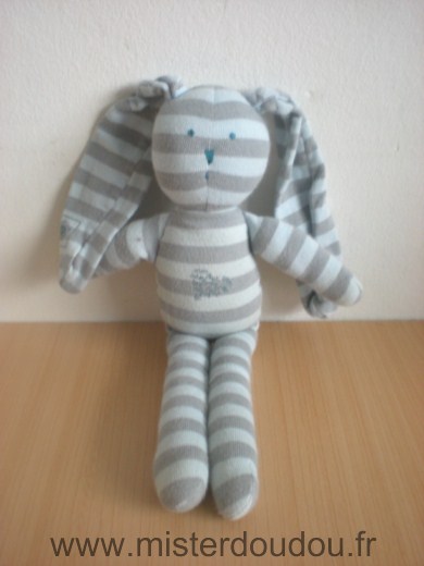 Doudou Lapin Petit bateau Rayé gris bleu 