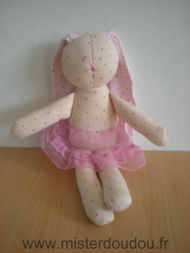 Doudou Lapin Petit bateau Rose à pois avec tutu rose 