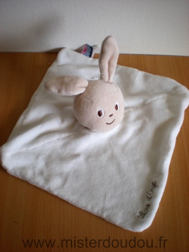 Doudou Lapin Sucre d orge Blanc tête beige 