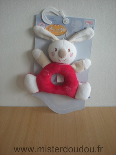 Doudou Lapin Sucre d orge Rouge blanc beige 