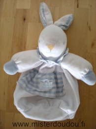 Doudou Lapin Tartine et chocolat Blanc bleu Poche velcro range pyjama