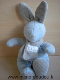 Doudou Lapin Tartine et chocolat Bleu écharpe grise 