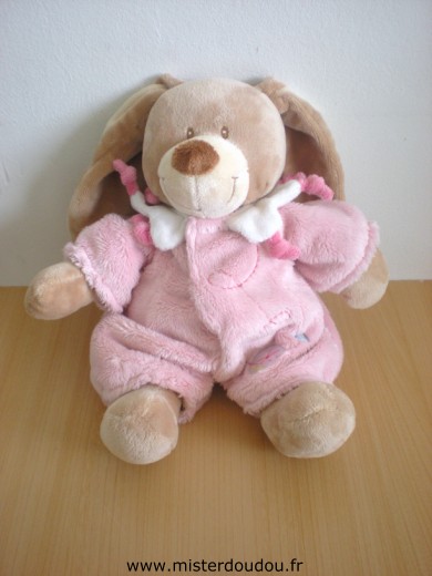 Doudou Lapin Tex Beige combinaison rose 