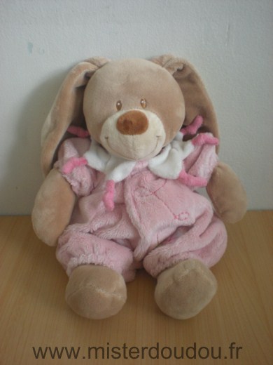 Doudou Lapin Tex Beige habit rose 