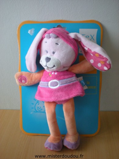 Doudou Lapin Tex Orange robe rose 