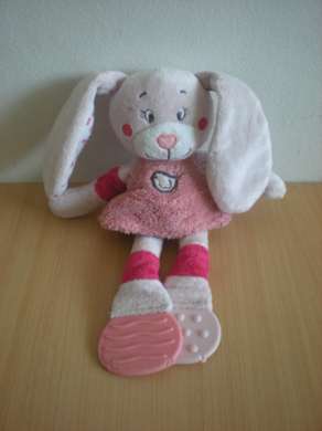 Doudou Lapin Tex Rose avec pied anneaux dentition Anneaux dentition abimé (usagé)