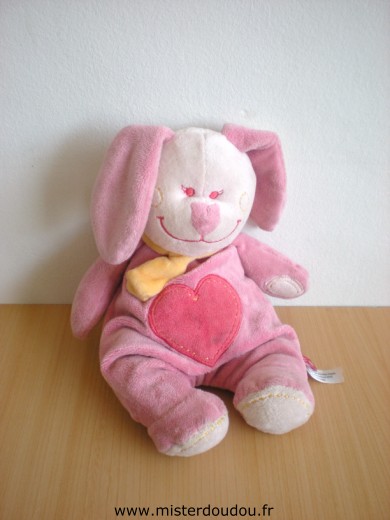 Doudou Lapin Tex Rose coeur rose foncé 