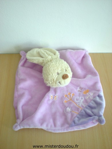 Doudou Lapin Tex Rose mauve broderue arbre fleurs papillon 