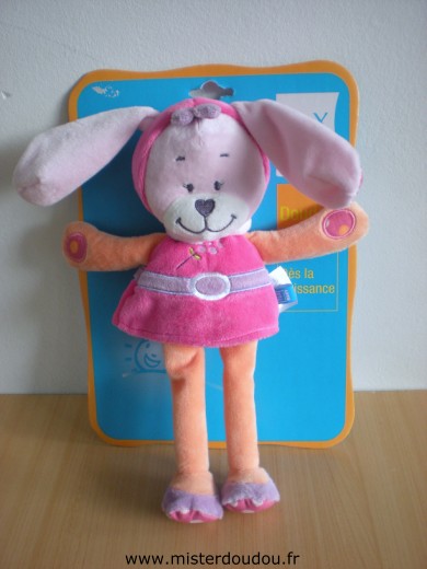 Doudou Lapin Tex Rose orange 