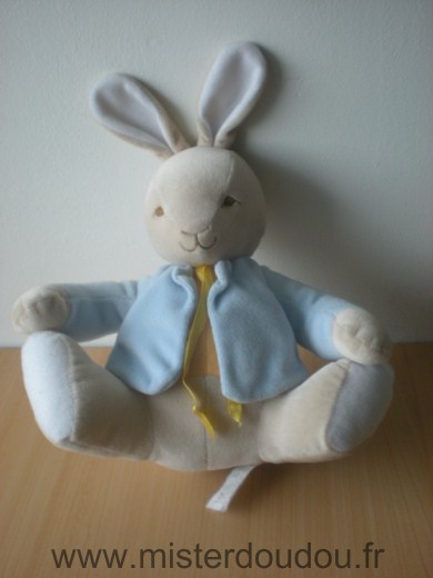 Doudou Lapin 0 Beige jaune veste bleu 