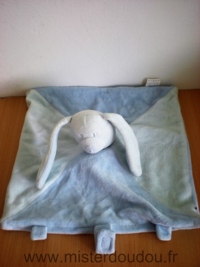 Doudou Lapin 0 Bleu et bleu clair avec attache sucette 