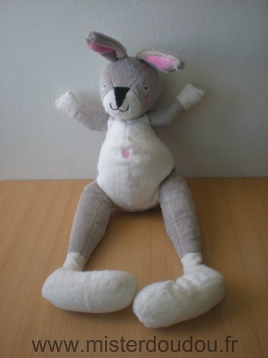 Doudou Lapin 0 Gris blanc rose 