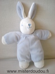 Doudou Lapin - marque non connue - Mauve blanc Nez bouche yeux brodés bleus