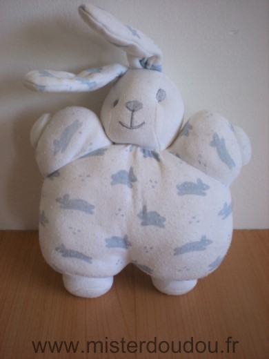 Doudou Lapin 0 Tissus blanc motifs lapins bleus 