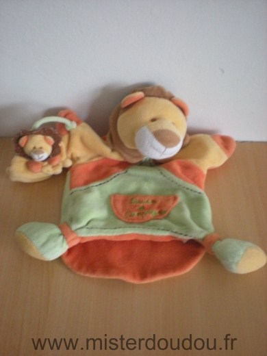 Doudou Lion Doudou et compagnie Jaune vert orange avec bébé lion 