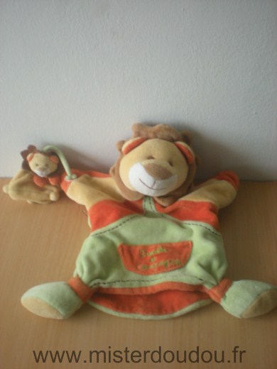 Doudou Lion Doudou et compagnie Vert orange marron 