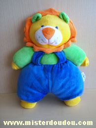 Doudou lion carré vert bleu orange