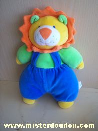 Doudou lion carré vert bleu orange