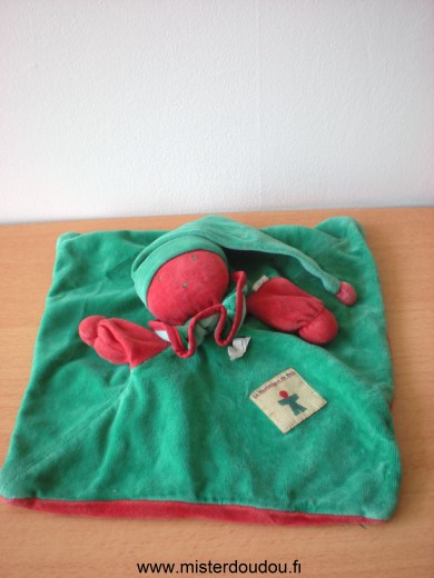 Doudou Lutin Moulin roty Vert rouge  m r s a Bout du bonnet usé