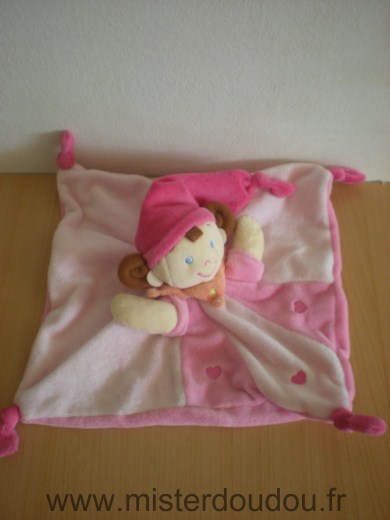 Doudou Lutin Nicotoy Fee fille rose coeurs 